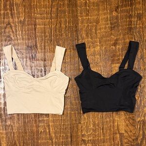 Forever 21 Sweetheart Neckline Crop Tops – Black & Cream 2-Pack (Size S) - Basic